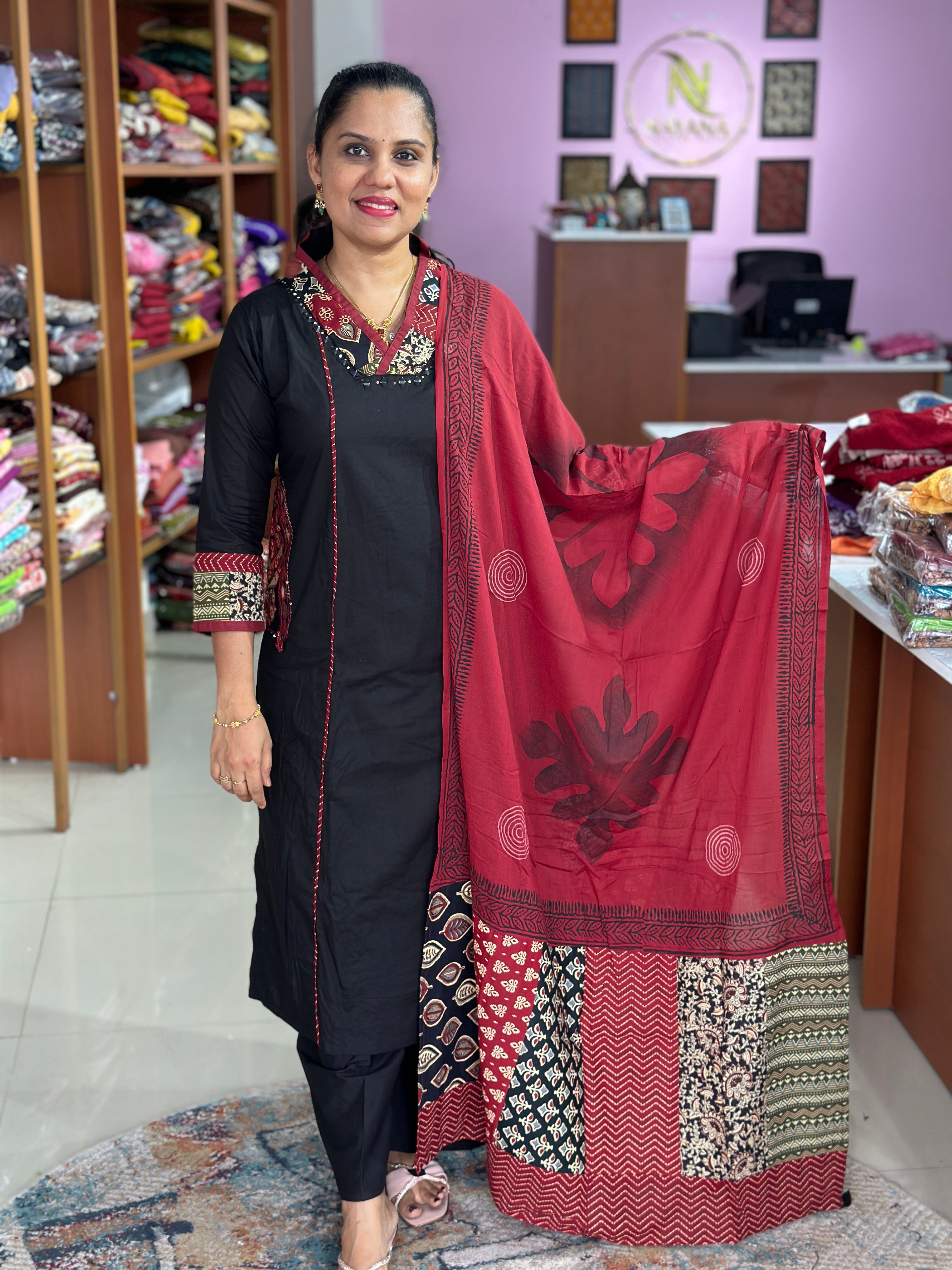 Cotton Ajrak Patch Salwar Suit
