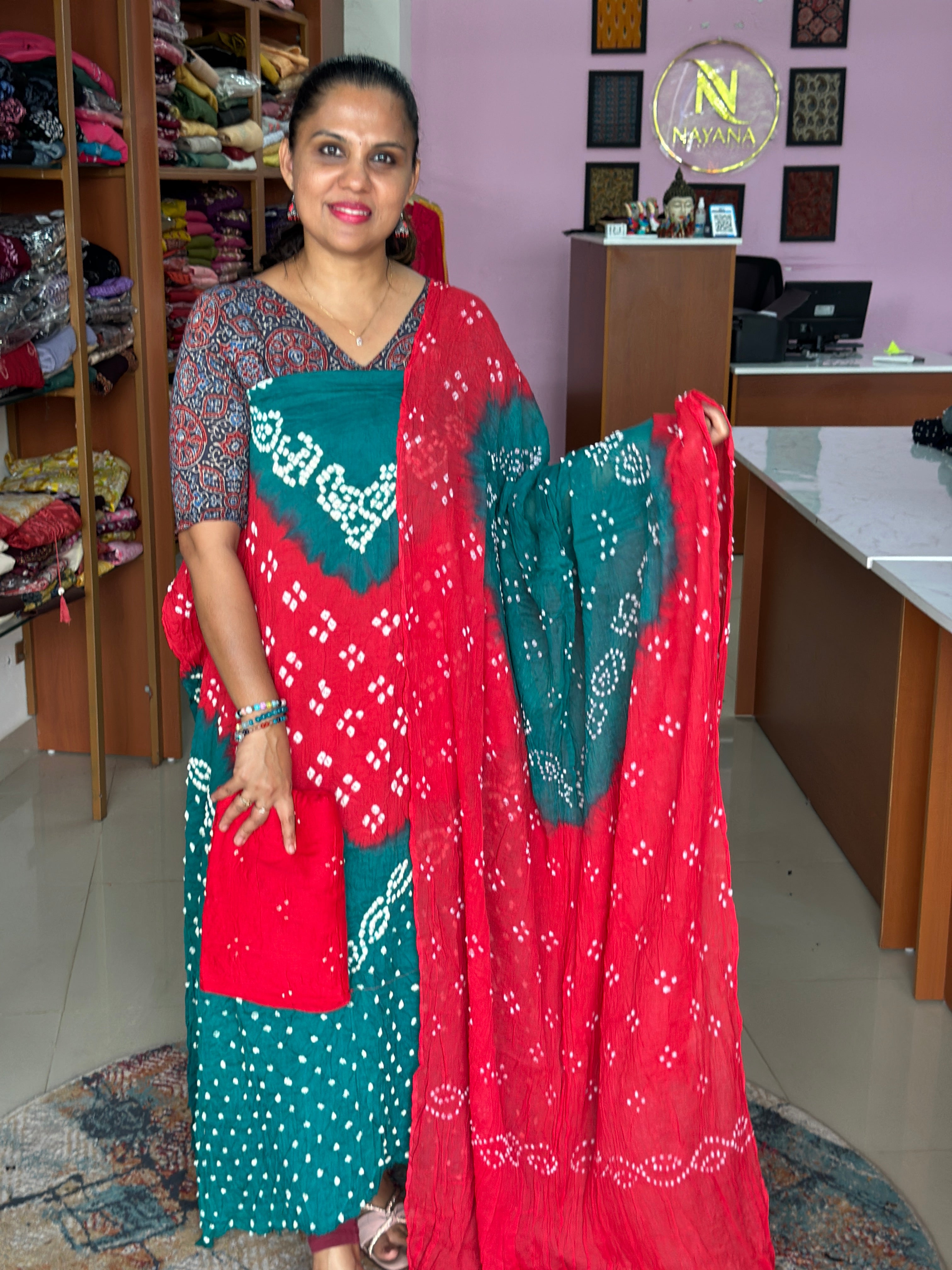 Cotton Bandhani Unstitched Suit