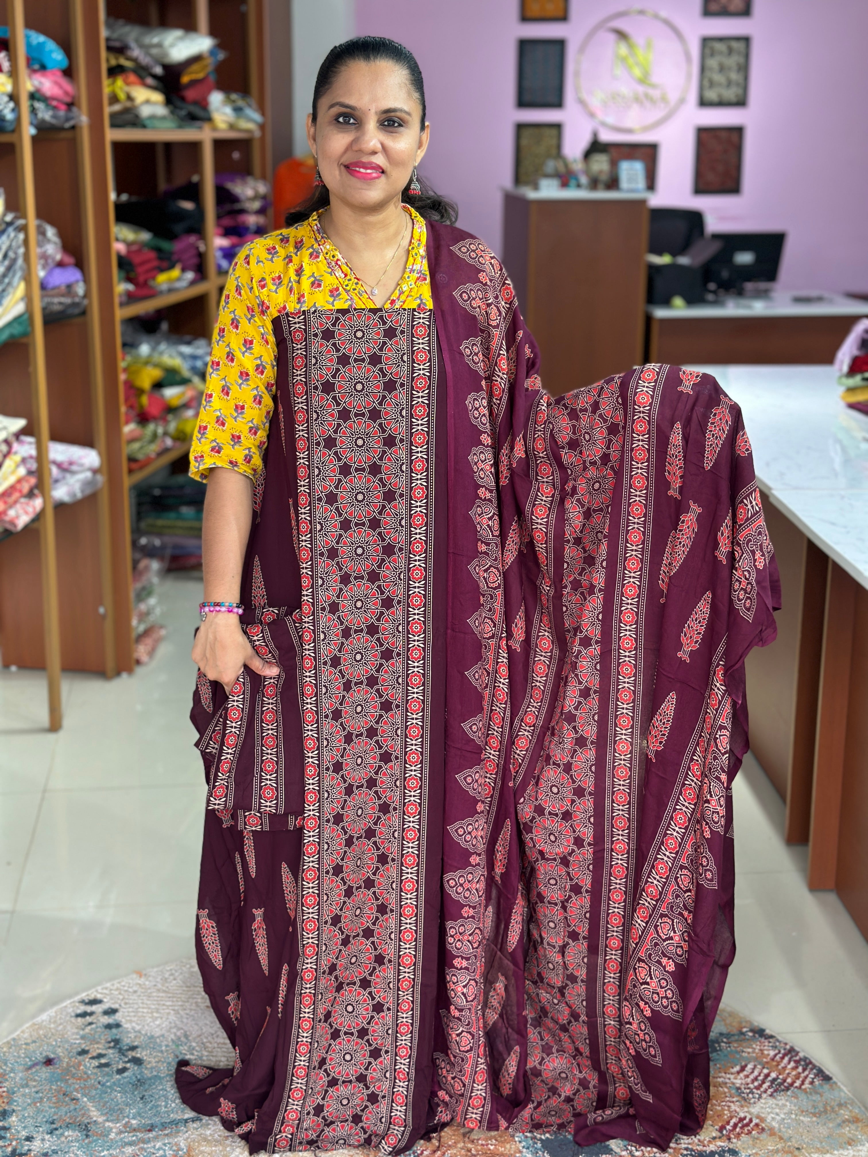 Cotton Rayon Ajrak Printed Unstitched Suits