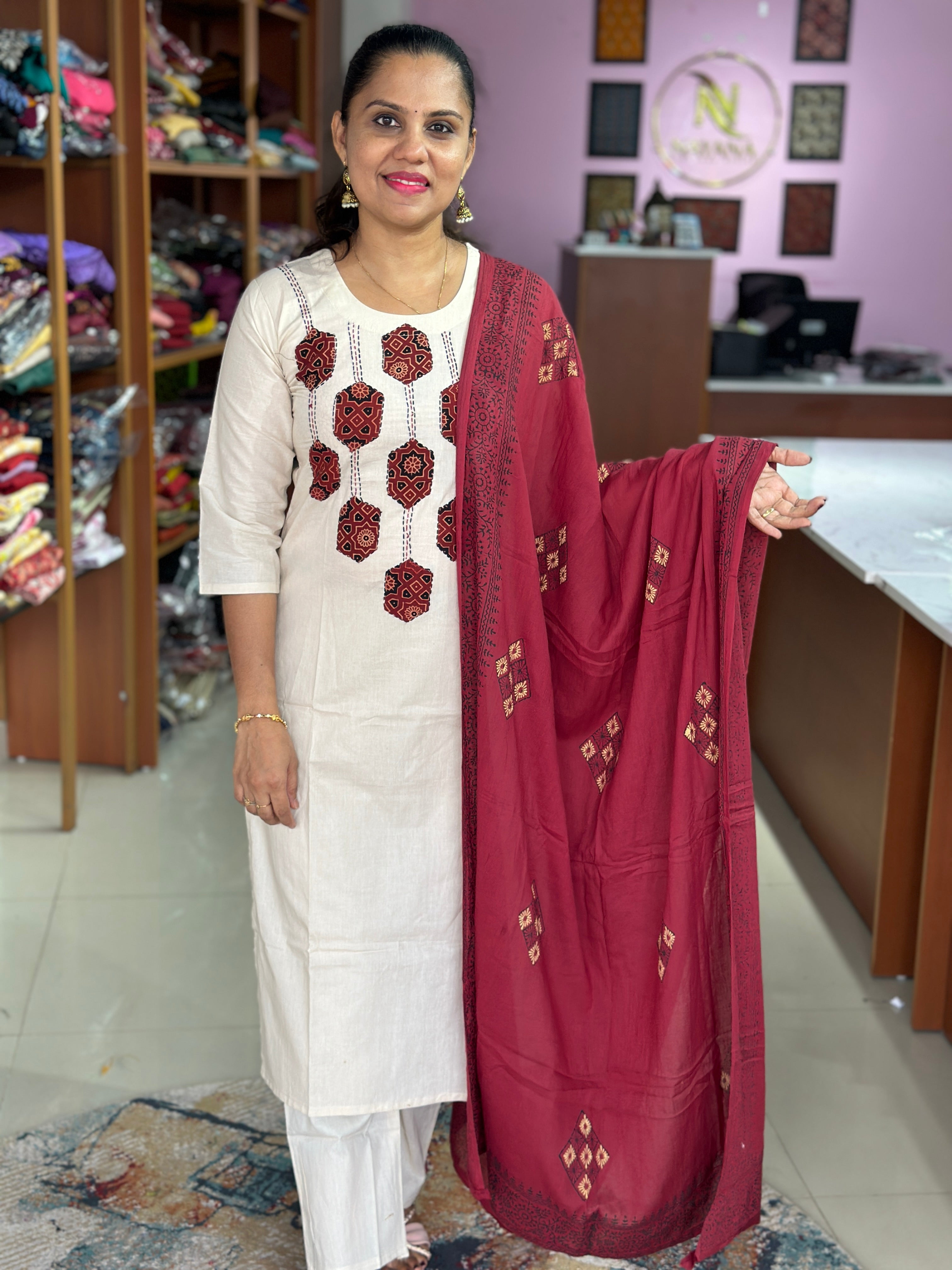 Cotton Ajrak Patch Work Salwar Suit
