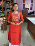 Mul Chanderi Cross Stitch Embroidery Kurti