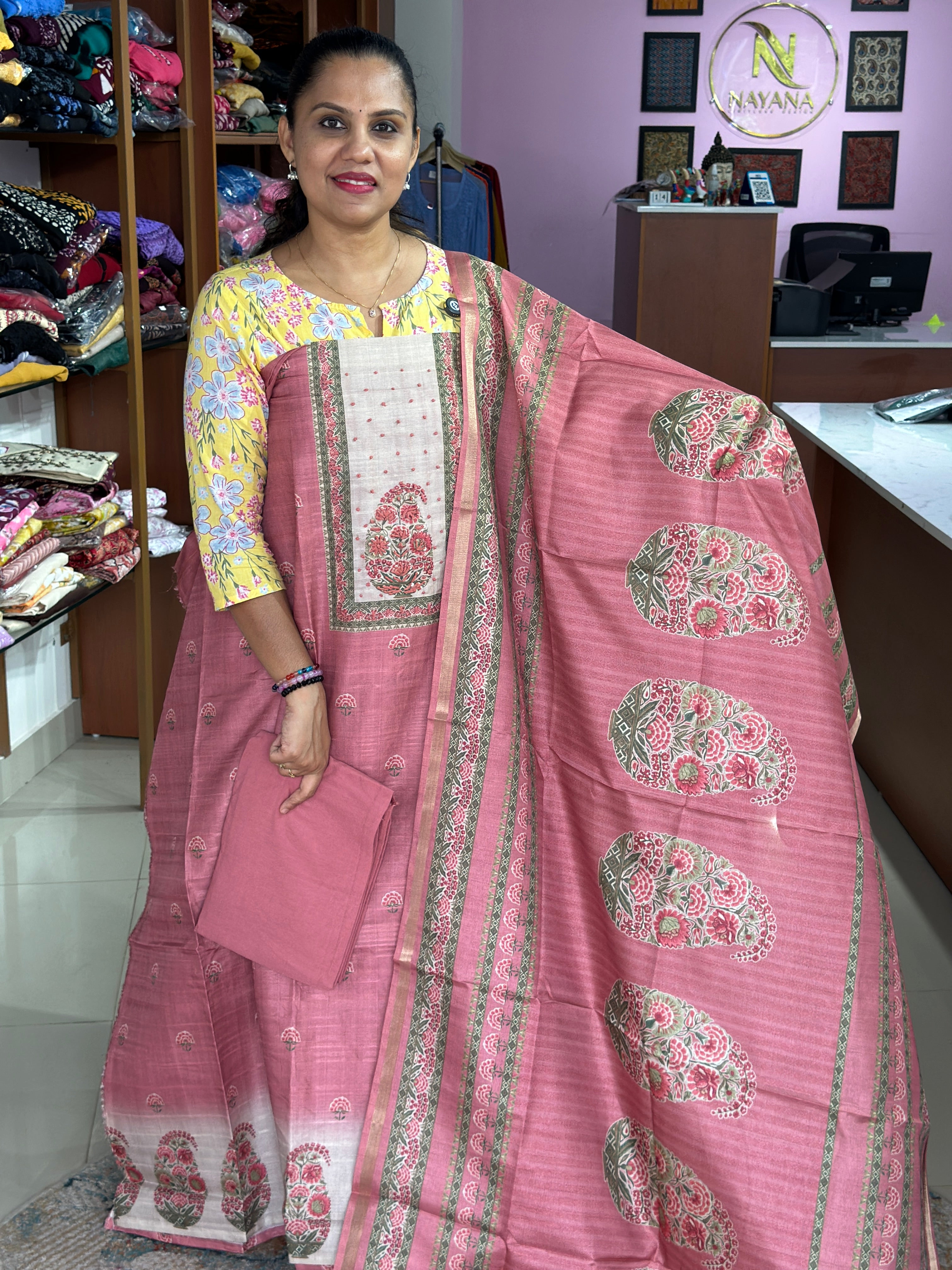Semi Tussar Unstitched Suits