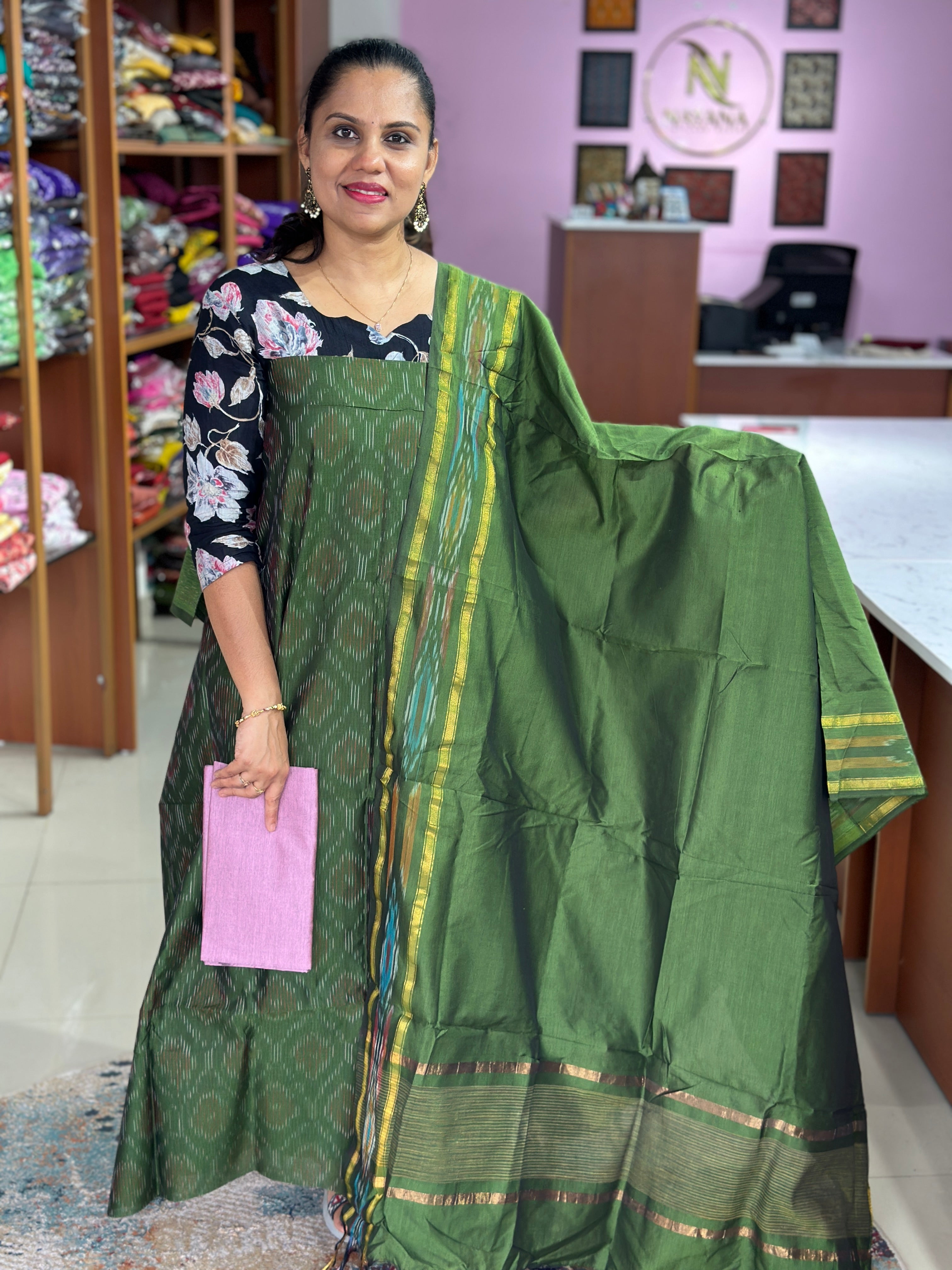 Pochampally Semi Silk Unstitched Suit