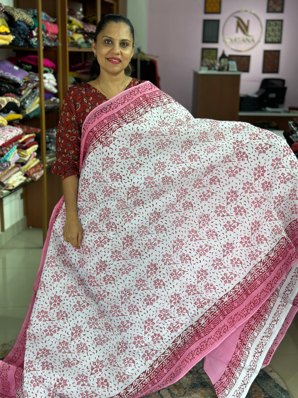 Cotton Handblock Saree