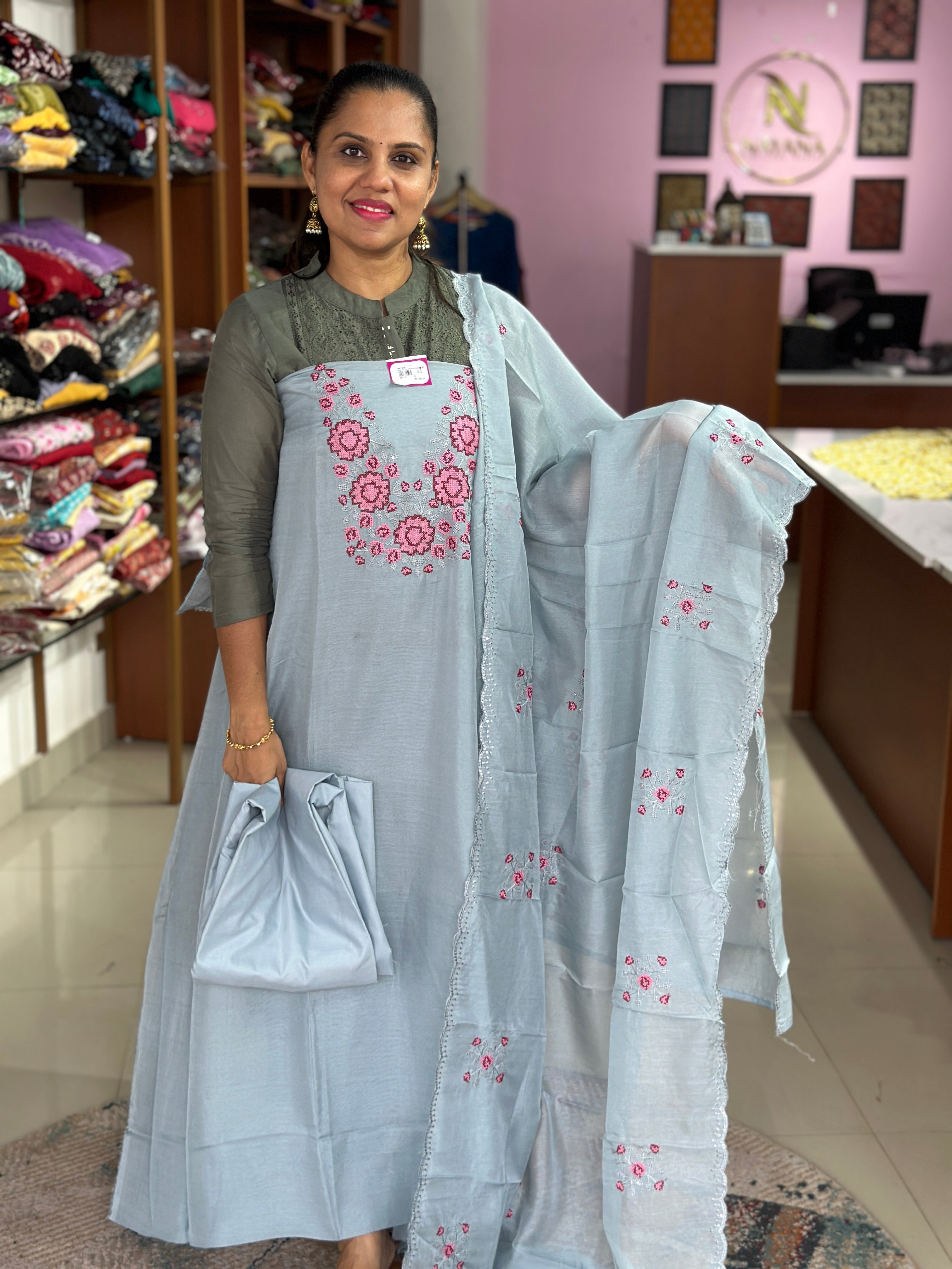 Semi Silk Unstitched Suit