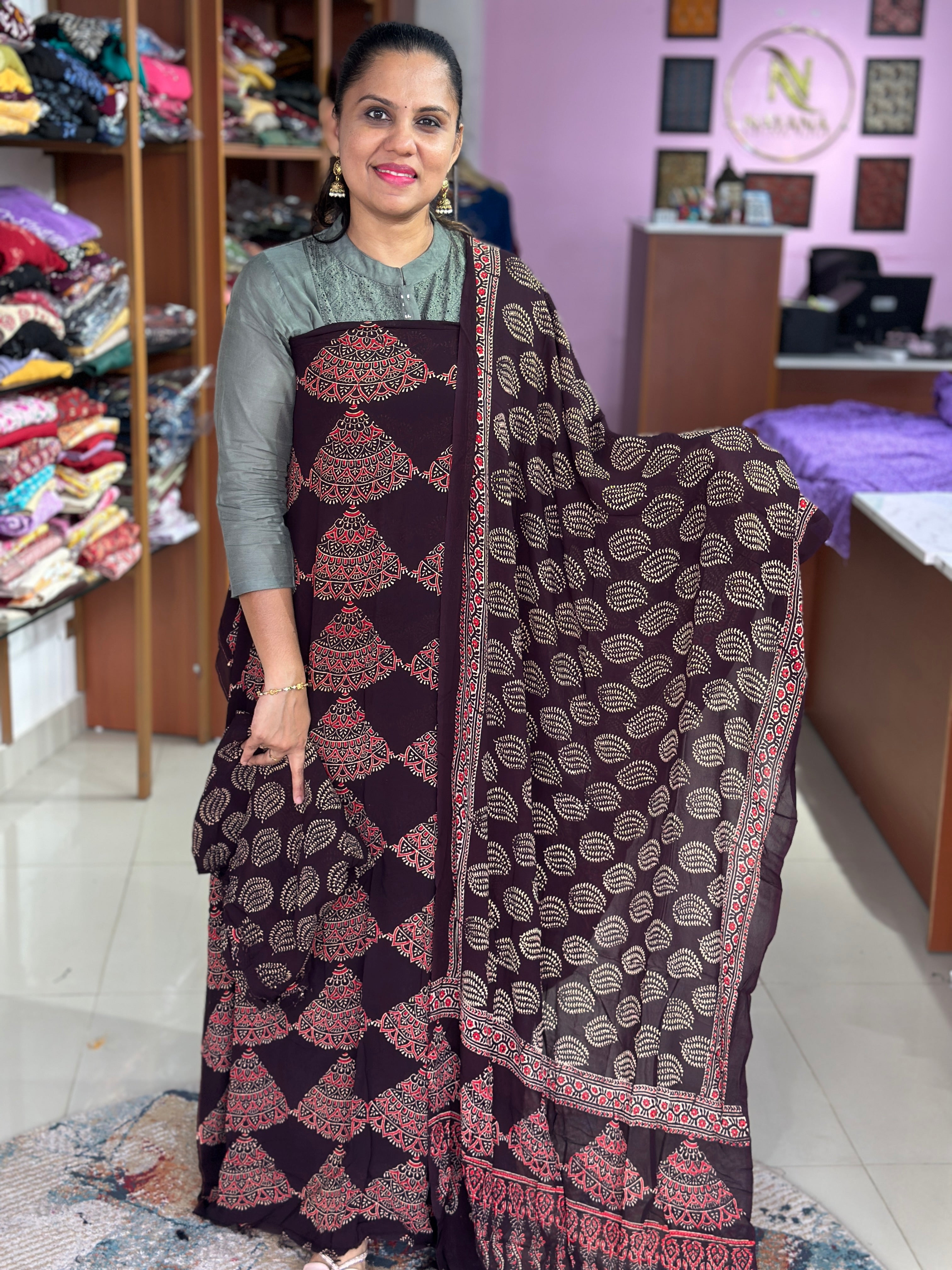 Pure Viscose Georgette Ajrak Suit