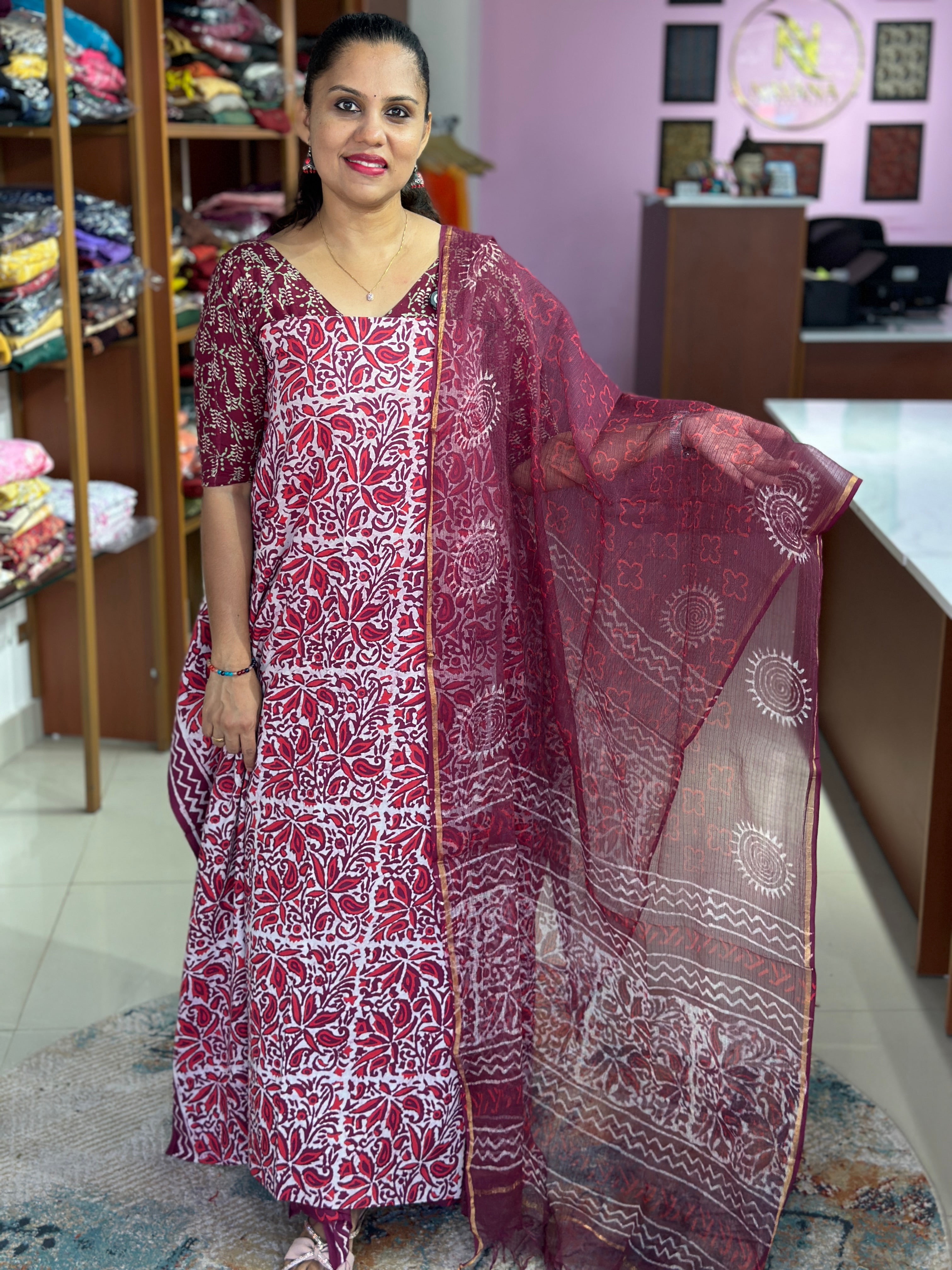 Cotton Dabu Handblock Printed Suit