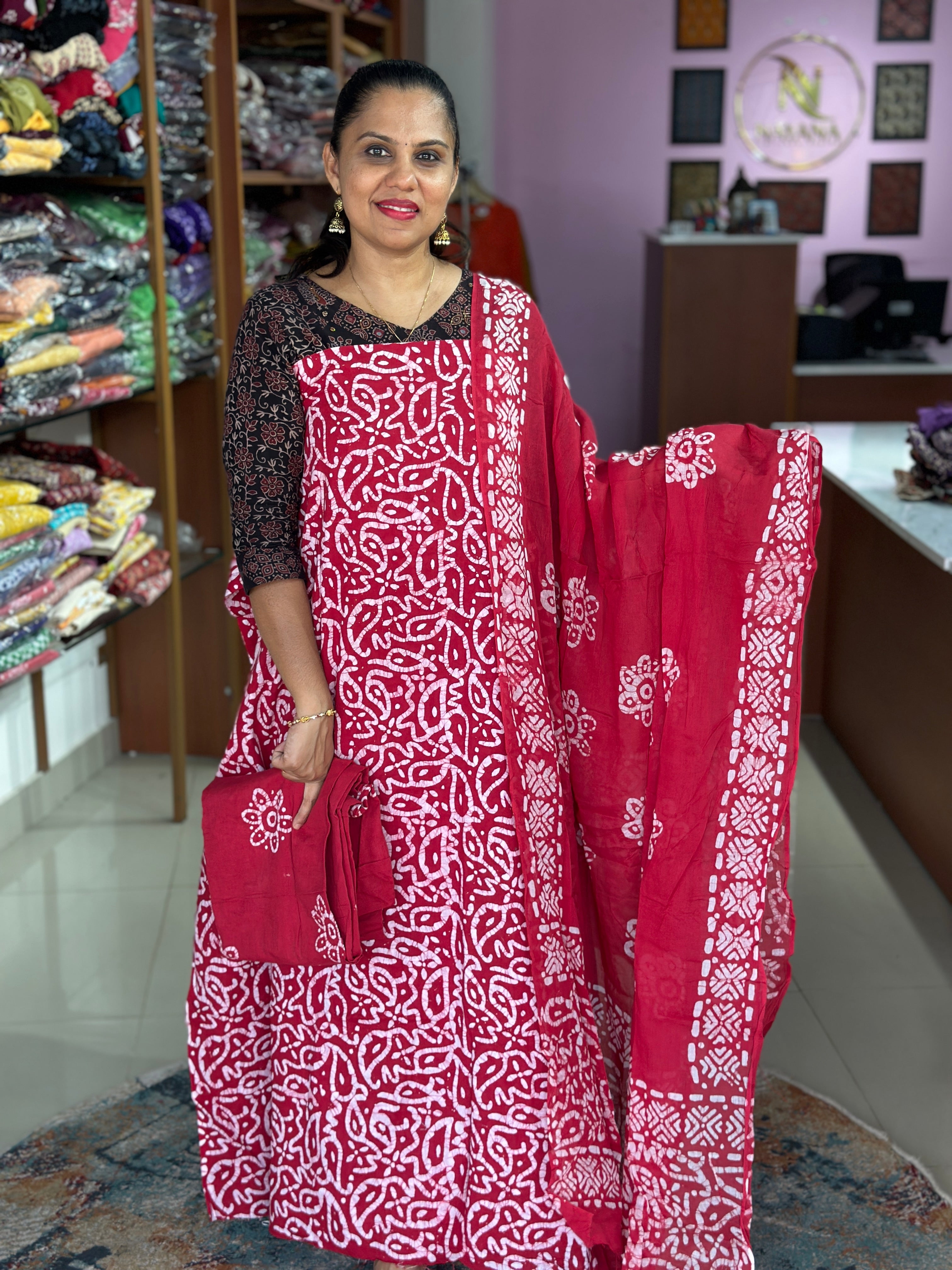 Cotton Batik Unstited Suit