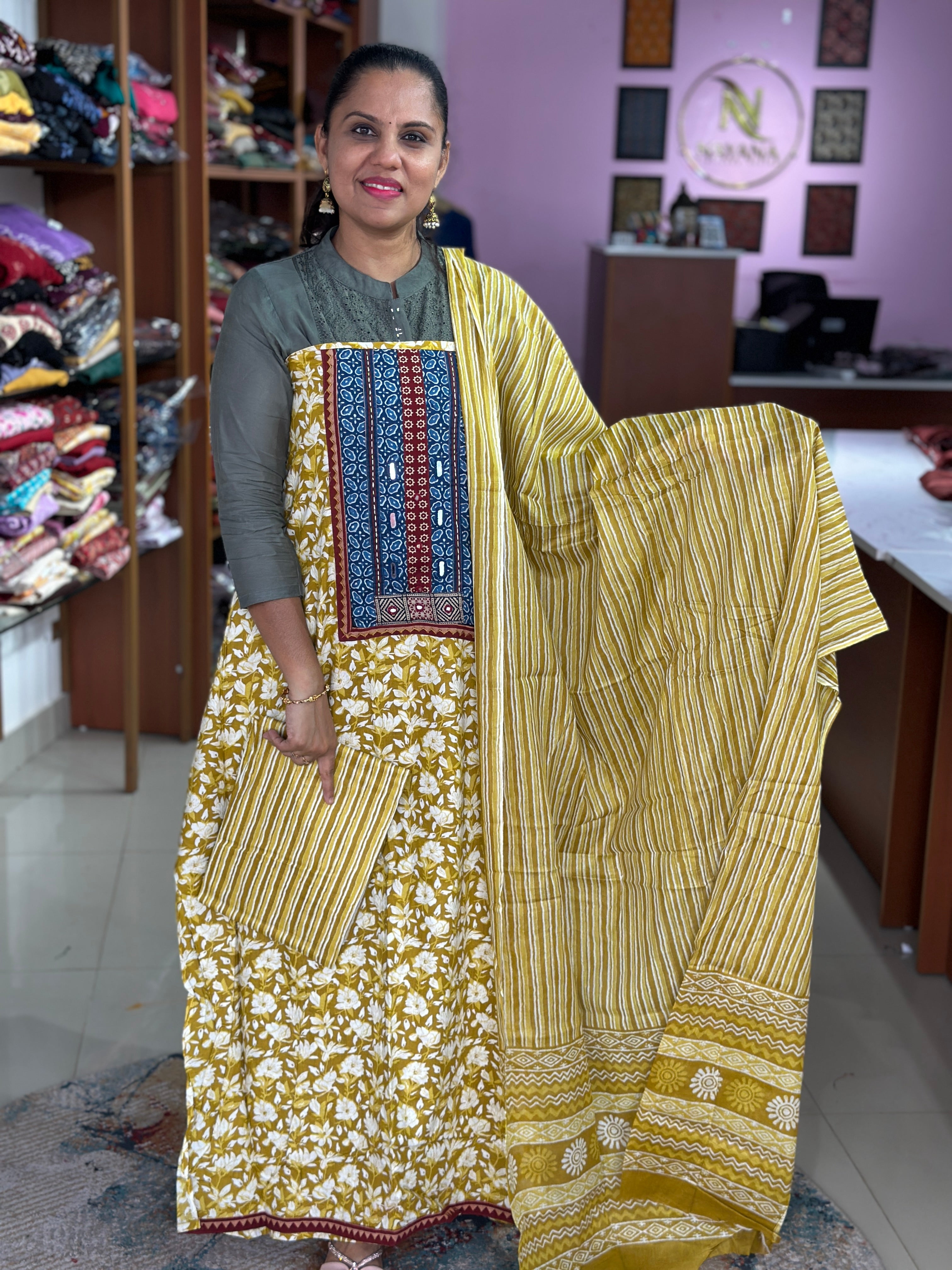 Cotton Mirror Work Unstitched Suit