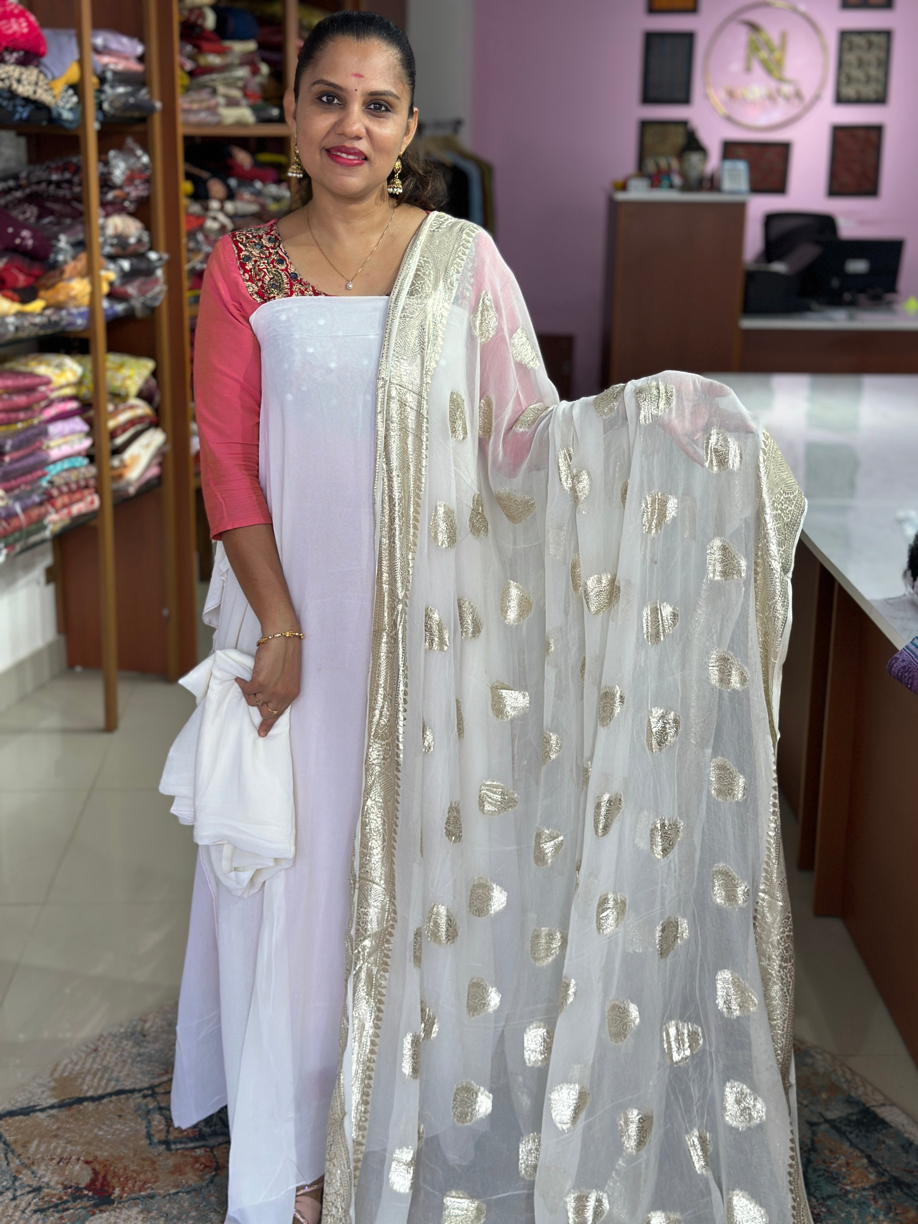 Viscose Georgette With Banarasi Dupatta