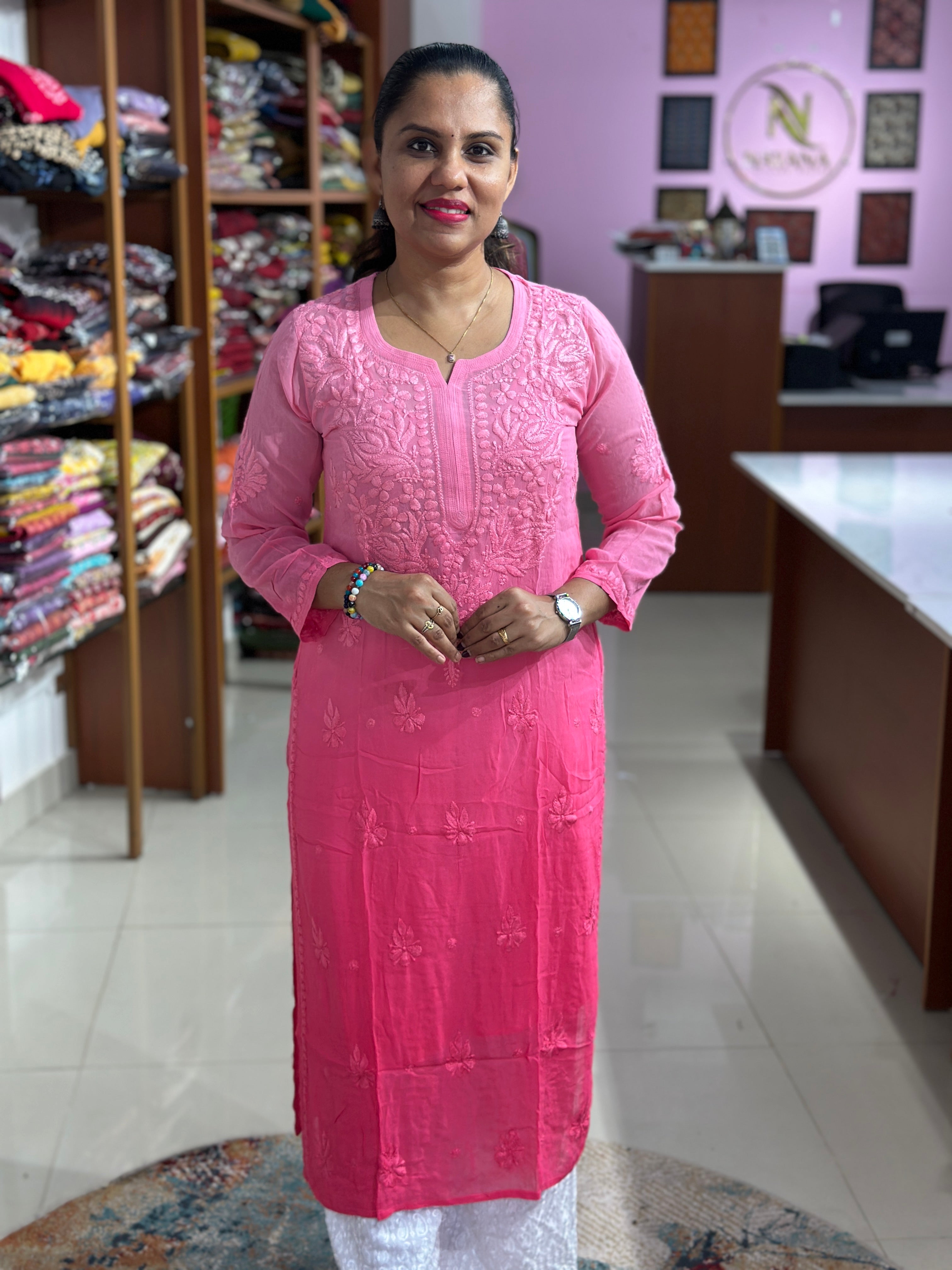 Viscose Georgette Chikankari Kurtis Ombre shades