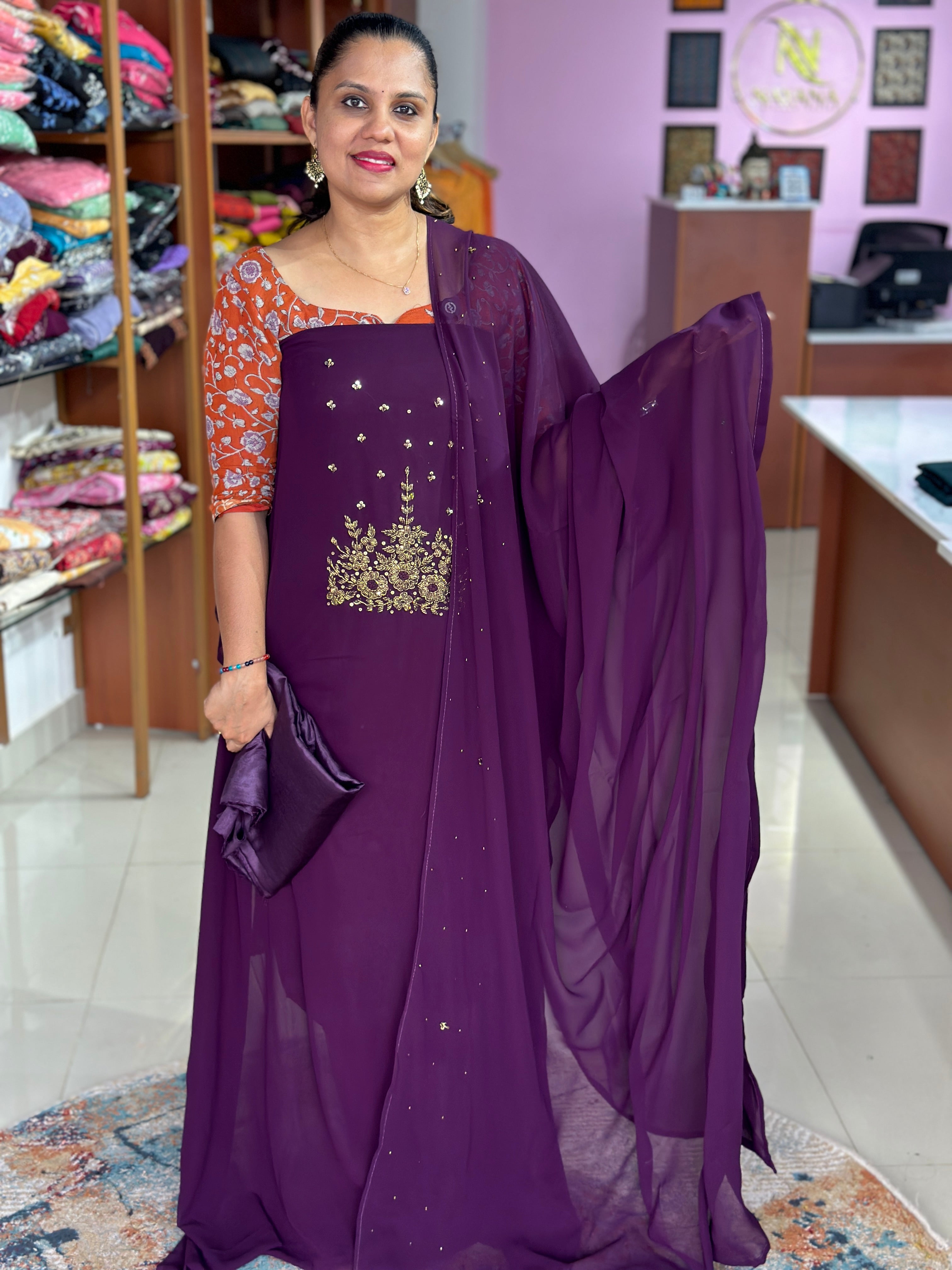 Georgette Handwork Unstitched Suit