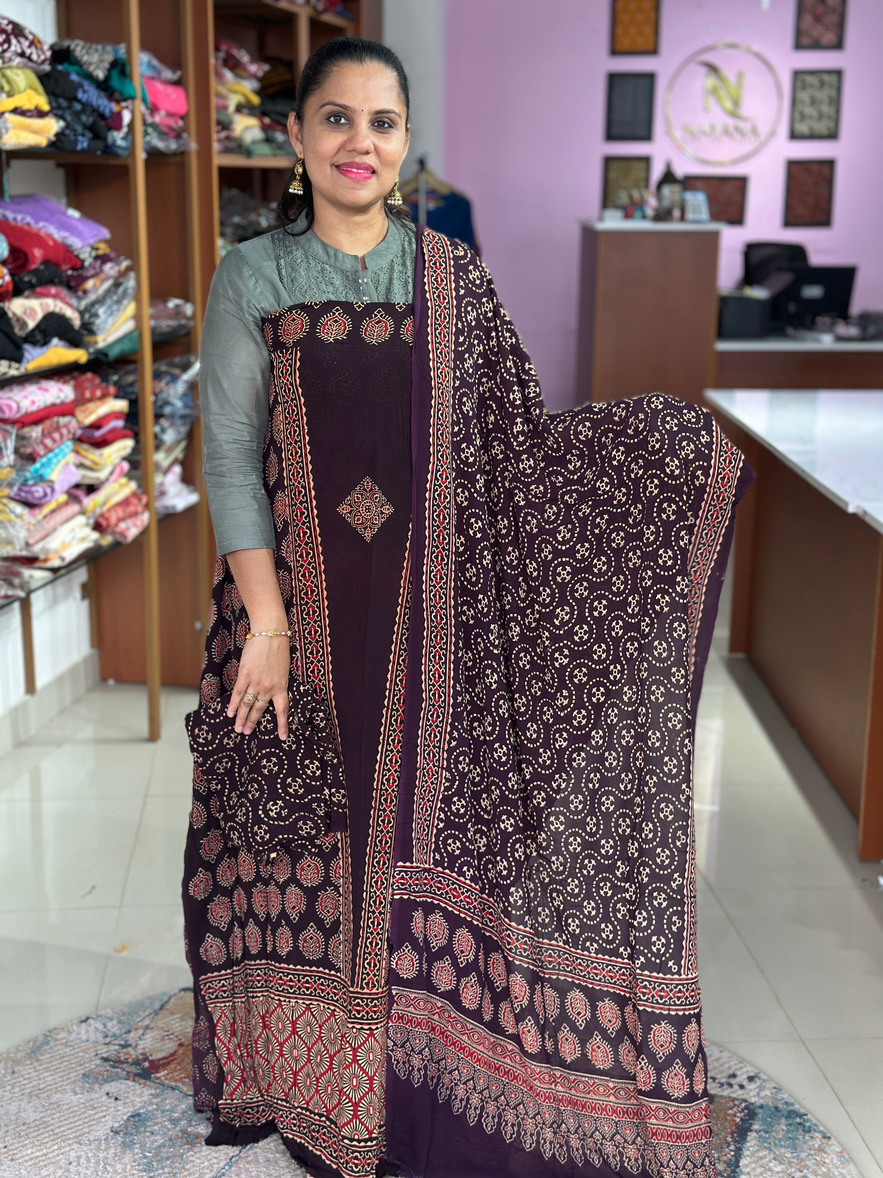 Pure Viscose Georgette Ajrak Suit