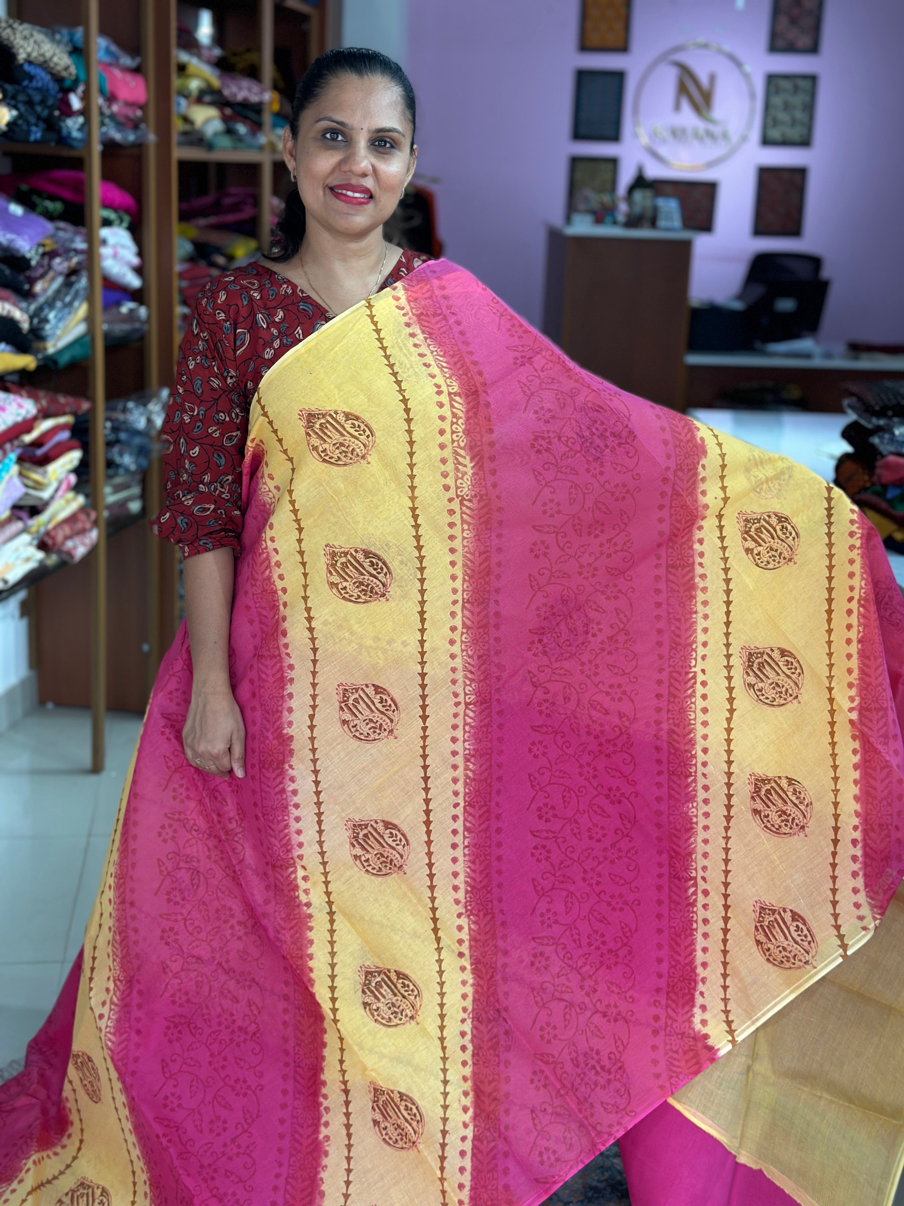 Cotton Handblock Saree