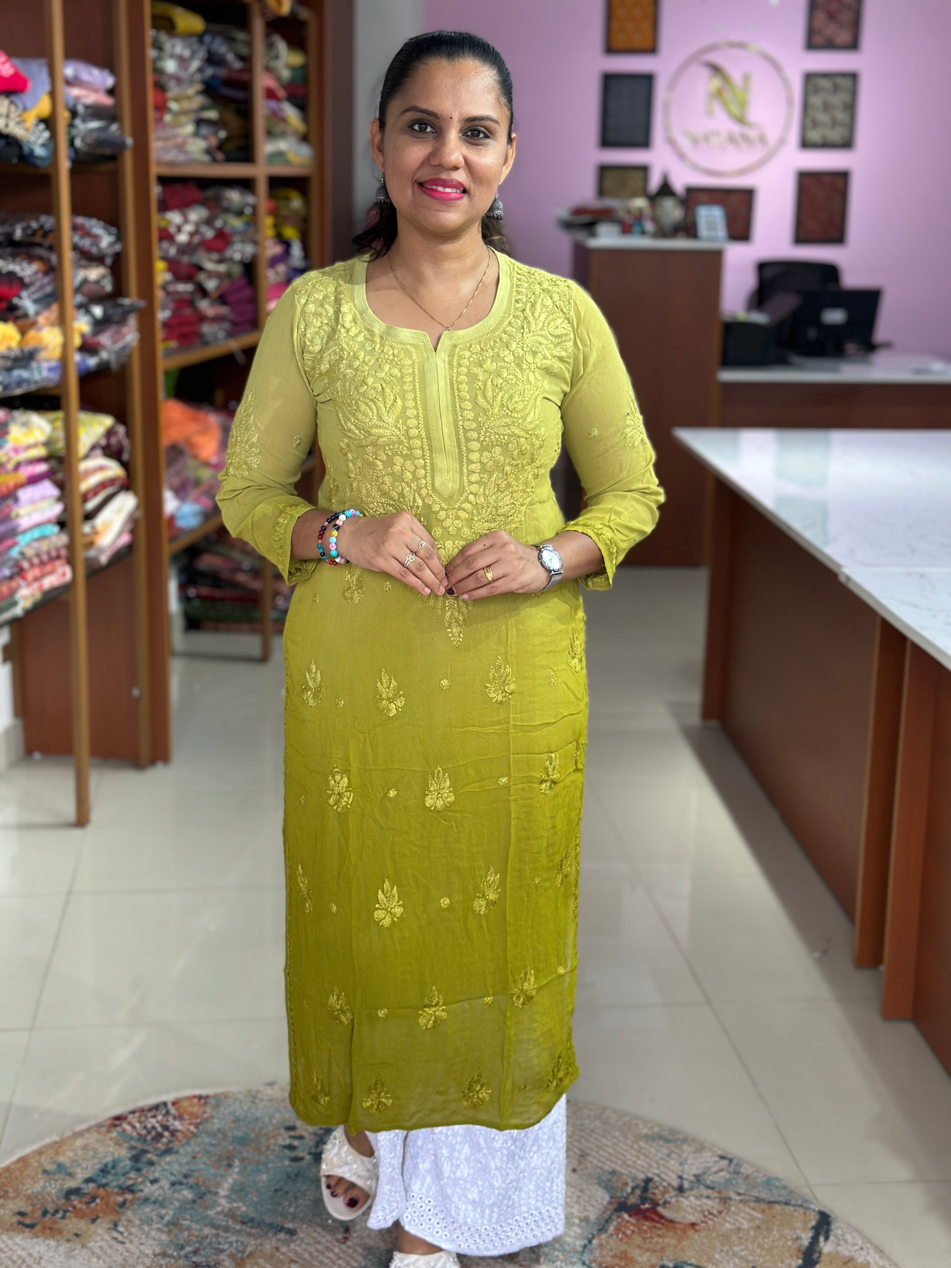 Viscose Georgette Chikankari Kurti Ombre