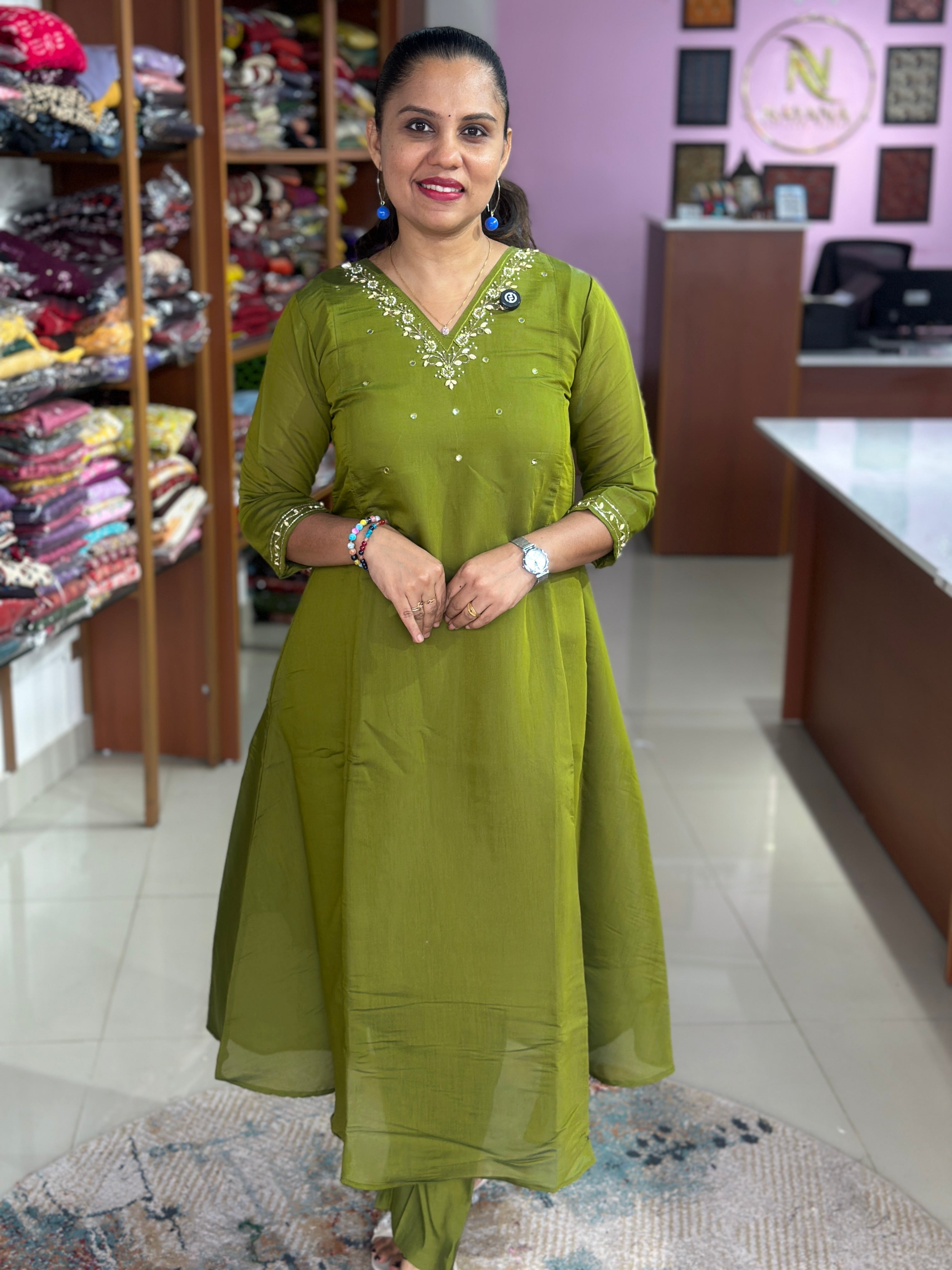 Mul Chanderi Premium Handwork Coordset