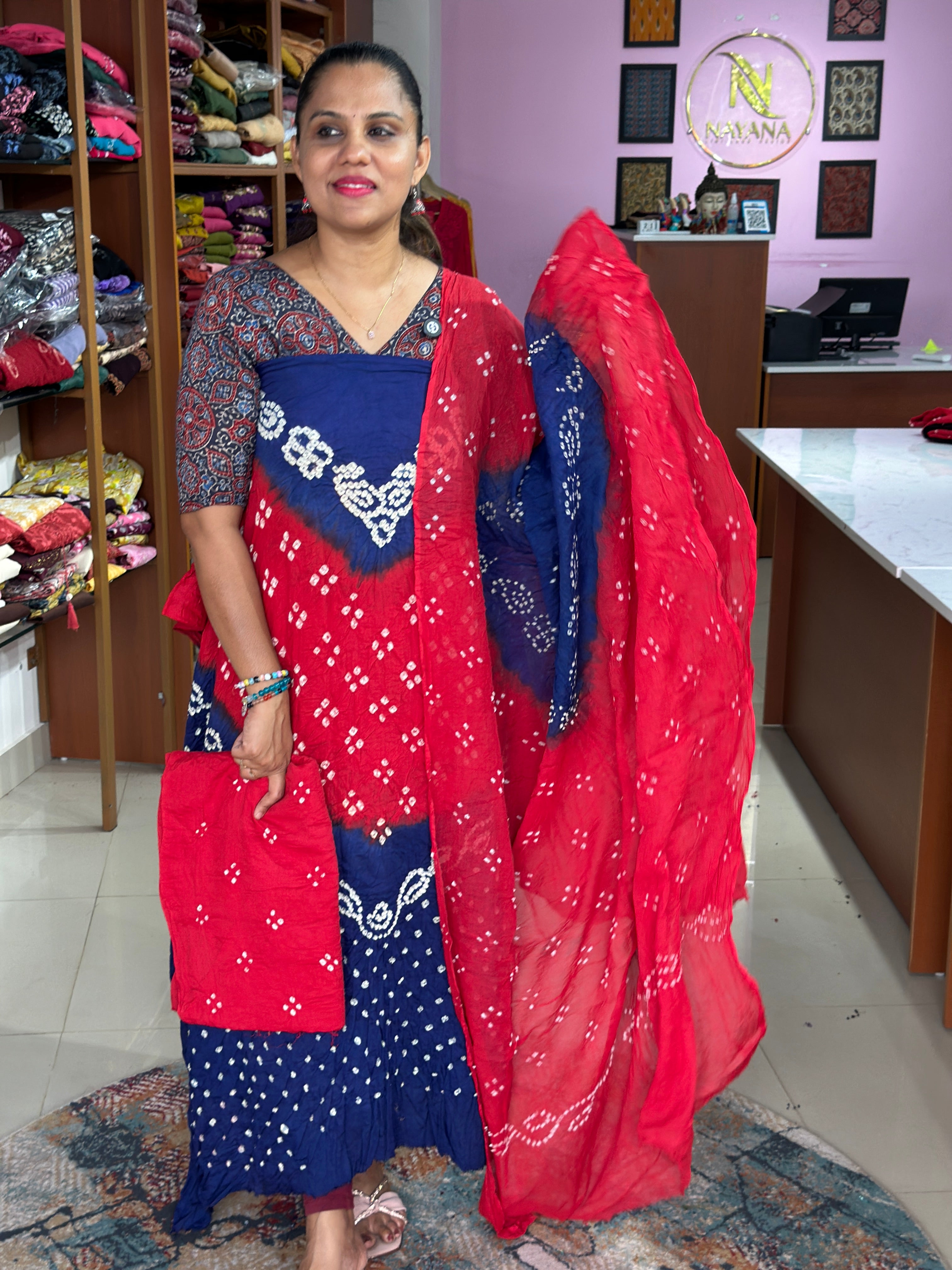 Cotton Bandhani Unstitched Suiit