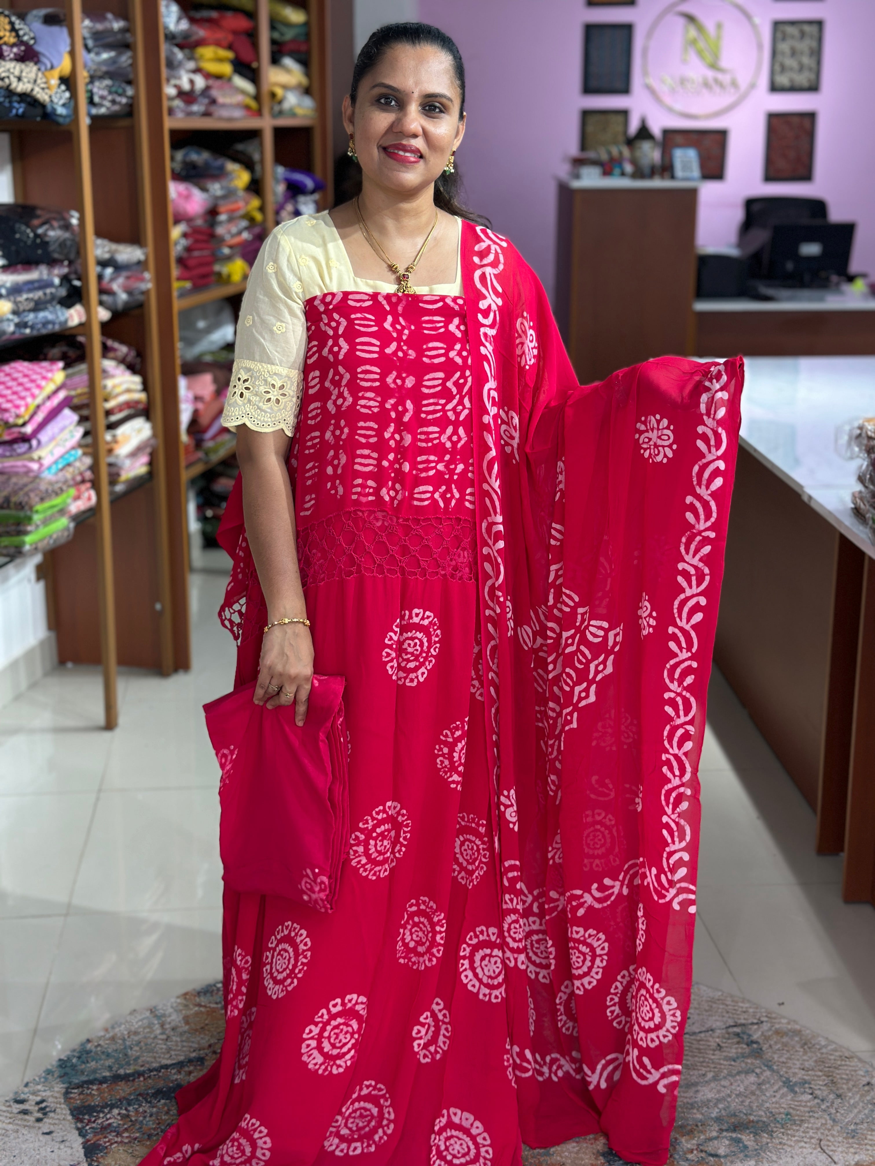 Viscose Georgette Crochet Suit