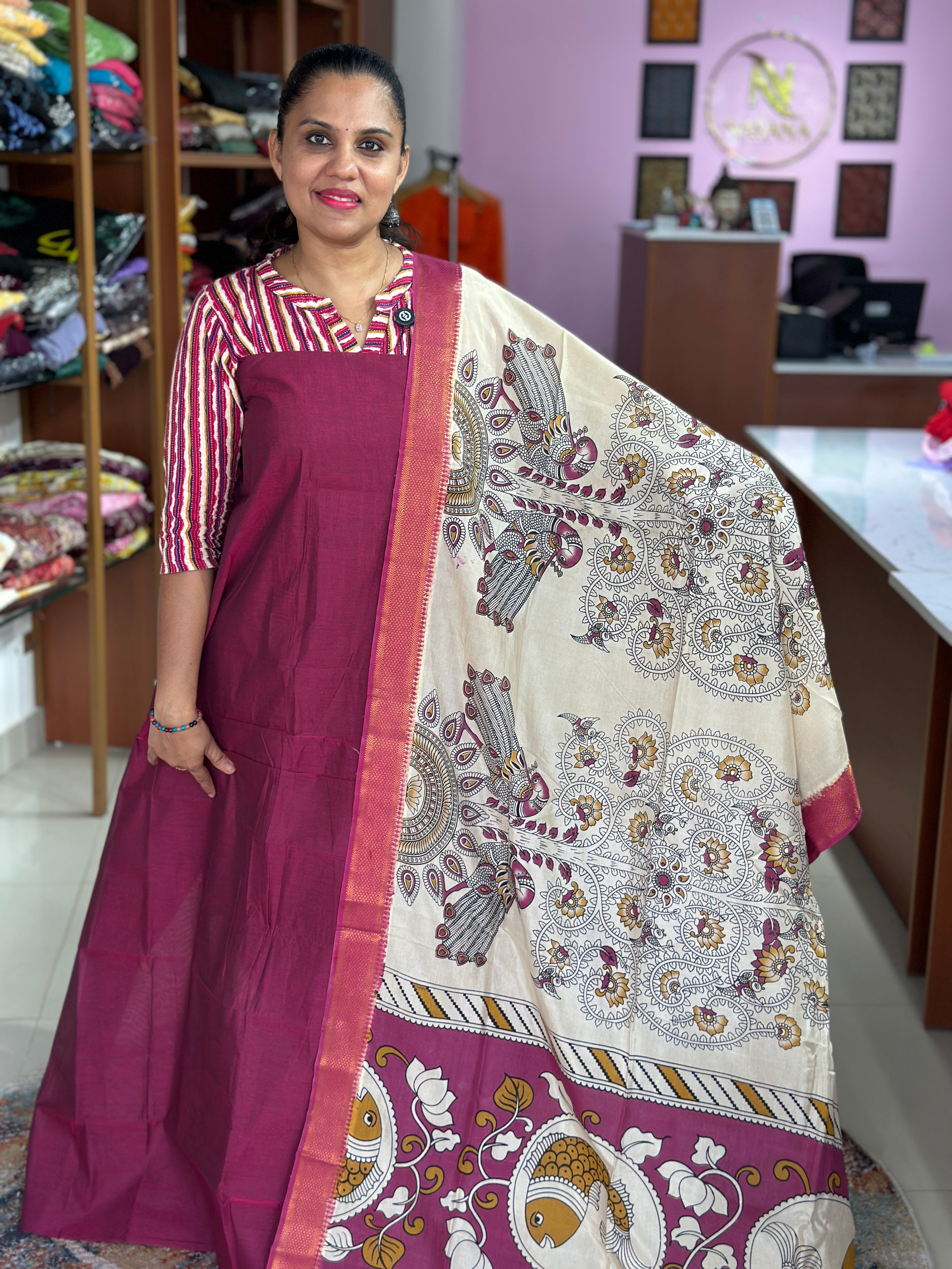 Mangalgiri Cotton With Chennuri Silk Dupatta